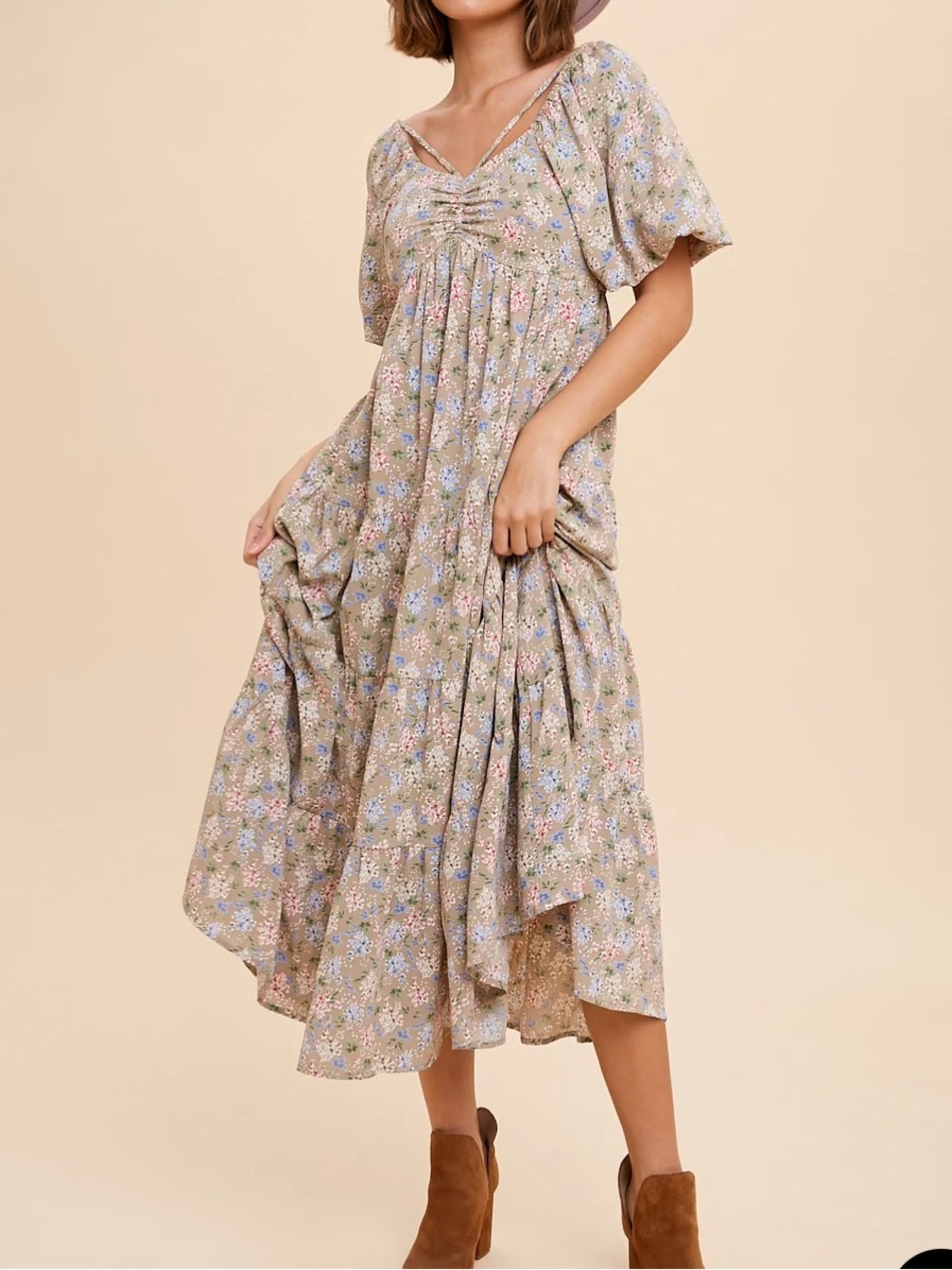 In Loom Floral Puff Sleeve Midi Dress Cottagecore Prairie NWT Medium - Picture 2 of 15